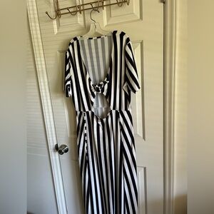 VIRAL Forest Ink XL Black and White Striped Jumpsuit